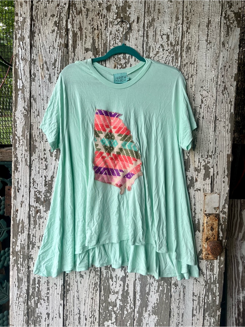 Judith March Mint Green Tunic with Colorful Aztec State of Georgia Graphic